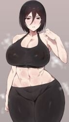 1girls absurd_res black_hair breasts cleavage female female_only hi_res kataku_musou large_breasts light-skinned_female light_skin looking_at_viewer midriff original original_character short_hair solo wide_hips