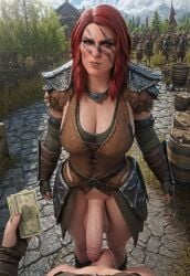 1futa aela_the_huntress ai_generated annoyed annoyed_expression armor big_breasts breasts civitai cleavage deep_cleavage facepaint futanari futazealot light-skinned_futanari light_skin money nord partial_male penis pov prostitution red_hair skyrim the_elder_scrolls veiny_penis