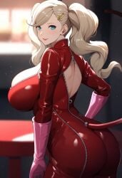 ai_due ai_generated ann_takamaki athletic_female bare_legs big_ass big_butt blonde_hair blue_eyes bodysuit fat_ass gigantic_ass gigantic_breasts huge_breasts huge_thighs light-skinned_female light_skin long_hair massive_ass massive_breasts persona_5 sideboob solo_female thick_thighs thighs twintails voluptuous voluptuous_female