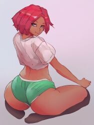 ass brazilian brazilian_female bubble_butt female female_focus female_only giovanna_(guilty_gear) guilty_gear kneeling panties red_hair short_hair tagme tan tan_body tan_skin taobaka