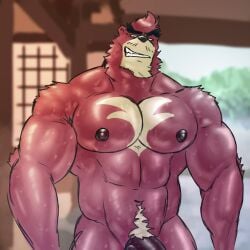 abs anthro bear flaccid fur genitals hi_res kumatetsu male male_only mammal muscular muscular_anthro muscular_male nipples nude pecs penis pubes simonsbathtub smile smirk solo the_boy_and_the_beast