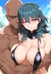 ai_generated bikini blacked byleth_(female)_(fire_emblem byleth_(summer)_(fire_emblem)_(female) dark-skinned_male light-skinned_female nakatori sling_bikini tagme_(artist)