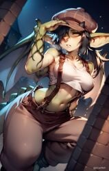 a1exwell ai_generated crop_top deadlock female gargoyle hat ivy_(deadlock) medium_breasts monster_girl pants sfw stable_diffusion suspenders