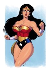 1girls 2022 abs amazon amazonian anonarts artist_signature athletic athletic_female black_hair blue_eyes breasts brown_hair cleavage dc dc_comics dcau deviantart deviantart_link diana_prince earrings eyelashes eyeshadow female female_only fit fit_female heroine justice_league justice_league_unlimited lasso lasso_of_truth leotard light-skinned_female long_hair looking_at_viewer muscular muscular_female red_lips red_lipstick solo solo_female star_earrings superheroine thick_lips thick_thighs wide_hips wonder_woman wonder_woman_(series)