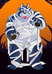 3_eyes anthro balls belly flaccid fupa halloween hamagiato hi_res holidays male male_only multi_ear multi_eye mummy_costume overweight penis tokyo_afterschool_summoners tongue tsathoggua tusks video_games