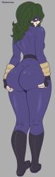 1girls ass belt big_ass booty butteredcuties eye_mask female female_only fingerless_gloves grabbing_ass green_hair grey_background light-skinned_female lizardy looking_at_viewer looking_back my_hero_academia purple_outfit sideboob simple_background solo spandex super_suit superheroine tagme thick_ass thick_thighs thighs tokage_setsuna