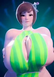 <1_second_video 1girls 3d 3d_(artwork) animated asian asian_female brown_eyes brown_hair cleavage cleavage_cutout facing_viewer gigantic_breasts looking_at_viewer mei_(overwatch) melon no_sound one_piece_swimsuit overwatch pale-skinned_female pale_skin scrag_boy scraggy_(artist) short_hair shorter_than_10_seconds solo swimsuit tagme vertical_video video