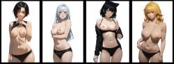 ai_generated black_bra black_hair black_panties blake_belladonna blonde_hair blue_eyes multiple_girls purple_hair ruby_rose rwby silver_eyes team_rwby weiss_schnee white_hair yang_xiao_long