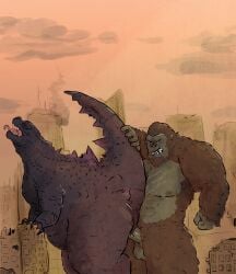 ape apocalyptic big_penis building destroyed_building doggy_style duo from_behind_position genitals godzilla godzilla_(series) godzilla_vs._kong godzilla_vs_kong gorilla haplorhine hi_res huge_cock humanoid king_kong_(series) kong lizard macro male male/male mamayong mamayong_(artist) mammal monsterverse nipples pecs penis primate raised_tail reptile scalie scar sex slightly_chubby slightly_chubby_male tail