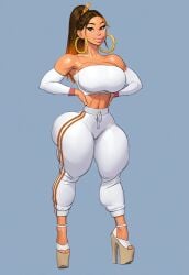 ai ai_generated asian asian_female bimbo bimbo_body bimbo_lips bubble_butt dumptruck_ass high_heels hoop_earrings hoop_earrings_oversized megha_luxe oc original original_character pinup platform_heels sweatpants thick_thighs thigh_gap tube_top tubetop