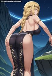 ai_generated aindroidparanoid ass big_ass big_breasts big_butt blonde_hair braid breasts busty curvy dress elden_ring fat_ass female female_only from_behind grabbing_ass hips huge_breasts large_ass large_breasts long_hair narrow_waist night nipples outdoors queen_marika_the_eternal standing voluptuous yellow_eyes