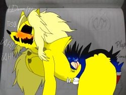 1male1female demon doggy_style faker_(revie) furry hedgehog lilith_(re-run) red_eyes size_difference sonic.exe