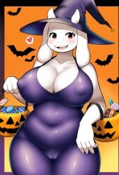 ai_generated anthro bats cameltoe candy candy_bucket female female_only halloween heart nai_diffusion nipple_bulge novelai pumpkin self_upload toriel undertale undertale_(series) weedvee420 witch_hat