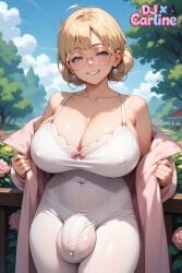 1futa ai_generated big_breasts big_testicles djxcarline futanari gigantic_breasts kawaii micropenis milf moe outdoors penis small_penis