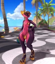 3d animated anthro beach big_ass bikini elias_(roroboros) femboy high_heels male male_focus male_only no_sound solo solo_male tagme thick_thighs tradelt video walk_cycle walking