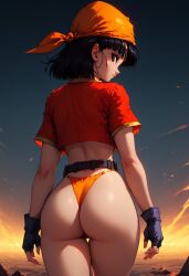 ai_generated ass ass_focus belt bubble_butt dragon_ball dragon_ball_gt fingerless_gloves looking_back pan_(dragon_ball) t_survivor_true_survivor_95745 thong