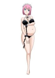 1girls almeram02 blue_eyes bra chains fairy_tail hyper_belly maid_headdress outie_navel panties pink_hair pregnant ready_to_pop solo underwear virgo_(fairy_tail)