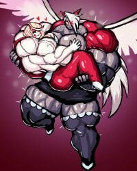 2girls charlie_morningstar_(hazbin_hotel) hazbin_hotel holding_partner huge_biceps huge_breasts hyper_muscles muscles muscular muscular_arms muscular_female muscular_shoulders muscular_thighs nodegama size_difference vaggie_(hazbin_hotel) veiny_muscles vivienne_medrano wings