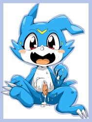 2013 anthro bodily_fluids cum digimon digimon_(species) doneru genital_fluids male male_only open_mouth penis semi-anthro solo veemon