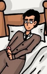 adrian_monk clothed in_bed monk older_male solo_male suit sweating