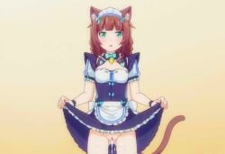 1girls :o after_creampie after_sex after_vaginal ai_generated ai_hands apron bell blossomtea blue_bowtie blush bowtie braid braided_hair breasts brown_hair cat_bell cat_ears cat_tail catgirl civitai cosplay crossover crossover_cosplay cum cum_drip cum_dripping cum_dripping_out_of_pussy cum_in_pussy depth_of_field dot_nose green_eyes headdress headwear mai_shishikusa maid maid_apron maid_headdress maid_outfit masa_works_design nekopara oni_to_kitsune_no_hanashi pussy self_upload short_sleeves simple_background skirt skirt_lift small_breasts solo solo_female twin_braids vanilla_(sayori) waist_apron yellow_background