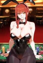 ai_generated animal_ears braid bunny_ears bunny_girl bunnysuit chainsaw_man cleavage creamy_ai curvy fake_animal_ears highleg_leotard large_breasts long_hair makima_(chainsaw_man) narrow_waist pantyhose red_hair thick_thighs wide_hips yellow_eyes