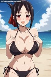 ai_generated aindroidparanoid ass beach big_ass big_breasts bikini bikini_bottom black_bikini black_hair breasts busty cameltoe cleavage covered_nipples curvy fat_ass female female_only hips huge_ass huge_breasts kaguya-sama_wa_kokurasetai_~tensai-tachi_no_renai_zunousen~ large_ass large_breasts nipples open_mouth outdoors red_eyes ribbon shinomiya_kaguya stable_diffusion swimsuit voluptuous