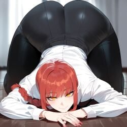 ai_generated ass ass_bigger_than_head big_ass big_butt black_pants braid bubble_ass bubble_butt chainsaw_man creamy_ai curvy dat_ass fat_ass huge_ass large_ass long_hair makima_(chainsaw_man) narrow_waist on_floor red_hair round_ass round_butt thick_ass thick_thighs top-down_bottom-up white_shirt wide_hips yellow_eyes