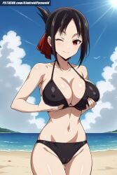 ai_generated aindroidparanoid ass beach big_ass big_breasts bikini bikini_bottom black_bikini black_hair breast_grab breasts busty cameltoe cleavage covered_nipples curvy fat_ass female female_only grabbing_own_breast hips huge_ass huge_breasts kaguya-sama_wa_kokurasetai_~tensai-tachi_no_renai_zunousen~ large_ass large_breasts nipples outdoors red_eyes ribbon shinomiya_kaguya squeezing_breast stable_diffusion swimsuit voluptuous