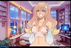 ai_generated big_breasts bottomless calimara_(youtuber) creepy_smile lora_test youtuber_girl