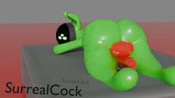 1boy 1femboy 3_eyes alien alien_boy alien_humanoid amateur_artist ass_focus big_ass butt_focus femboy green_eyes green_skin hefty_balls hyper_balls kun_(surrealcock) laying_down laying_on_stomach surrealcock