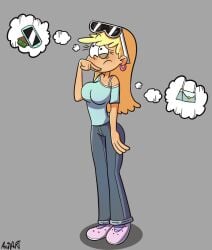 ass autart blonde_female blonde_hair blonde_hair_female breasts cartoon glasses glasses_on_head hips leni_loud nickelodeon nicktoons peace_sign the_loud_house wide_hips