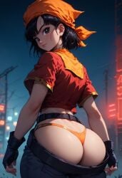 ai_generated ass ass_focus butt_crack dragon_ball dragon_ball_gt fingerless_gloves pan_(dragon_ball) pants_down t_survivor_true_survivor_95745 thong