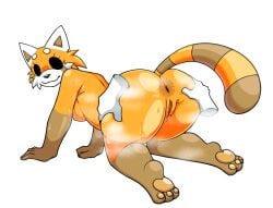 aggretsuko ailurid anthro anus ass beasheep7 big_butt big_tail bodily_fluids canid canine doggy_style dripping_wet female from_behind_position fur genitals holding_butt looking_at_viewer mammal musk orange_body orange_fur paws raccoon_dog rear_view red_panda retsuko sanrio sex slightly_chubby slightly_chubby_female smile smiling_at_viewer sweat sweatdrop sweaty_butt sweaty_genitalia tail tanuki