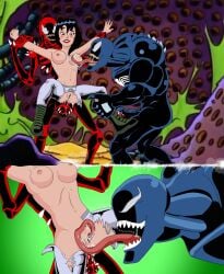 1girls 2boys artist_request carnage_(marvel) female marvel marvel_comics naoko_yamada-jones penetration spider-man_(series) spider-man_unlimited symbiote threesome uncensored venom_(marvel)