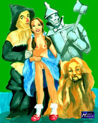 1girls 3boys clothing cowardly_lion dash_riprock dorothy_gale female footwear functionally_nude_female history human judy_garland public_domain ruby_slippers scarecrow scarecrow_(wizard_of_oz) slippers the_wizard_of_oz tin_man