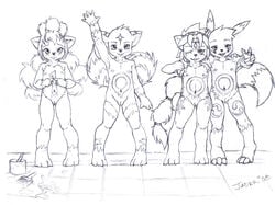 2008 anthro breasts canine crossover digimon female fox fur furry furry_tail inuyasha jader kirara krystal multiple_tails nintendo nipples pokemon pokemon_(species) pussy renamon star_fox straight_hair tail vulpix