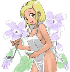 angol_mois apron blonde_hair cooking flower hair_ornament hairclip keroro_gunsou lunch_(artist) moa naked_apron oekaki sake keroro_gunsou solo