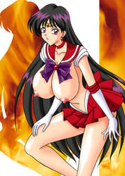 2000 bishoujo_senshi_sailor_moon black_hair breasts clothes clothing color female female_only hair human large_breasts long_hair mutsuya nipples pointy_chin purple_eyes rei_hino sailor_mars skirt solo tagme