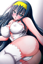 blue_eyes blue_hair blush bowz breasts cameltoe chikane_himemiya erect_nipples erect_nipples_under_clothes footwear headband himemiya_chikane kannazuki_no_miko large_breasts lingerie long_hair nipples open_mouth panties socks thighhighs underwear white_panties