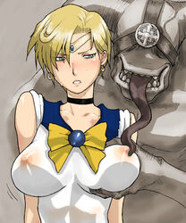 bishoujo_senshi_sailor_moon blonde_hair blush breast_grab breasts choker clothing erect_nipples erect_nipples_under_clothes female haruka_tenou impossible_clothes impossible_clothing impossible_shirt lowres magical_girl medium_breasts momo_tai monster nipples rape sailor_uranus see-through shirt short_blonde_hair sweat tongue