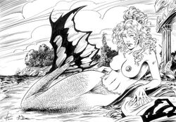 1girls 2006 bikini_bottom breasts dc dc_comics lori_lemaris mermaid mermaid_tail monochrome nude nude_female sad solo solo_female solo_focus superman_(series) tagme topless topless_female