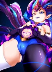 1girls female female_only heart league_of_legends light-skinned_female light_skin mamimi_(mamamimi) nipple_bulge pussy_bulge riot_games solo star_guardian star_guardian_series star_guardian_zoe zoe_(league_of_legends)