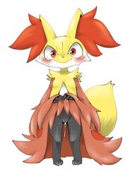 1girls 2019 3_toes anthro anthrofied big_eyes black_fur blush bodily_fluids bottomless breasts canine cub delphox doneru dress dress_lift dripping eye_contact feet female fur furry genital_fluids hi_res inner_ear_fluff looking_at_viewer mammal nintendo no_nipples orange_eyes original_character paws pokémon_(species) pokemon pokemon_xy presenting presenting_pussy pussy pussy_juice red_eyes red_fur simple_background solo sweat thick_thighs thigh_gap tuft video_games wet white_background white_fur wide_hips yellow_body yellow_fur young