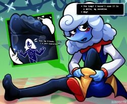 blue_skin cloud deltarune elnina_(deltarune) feet feet_fetish feet_focus feet_up foot_fetish foot_focus foot_play footjob footwear giantess macro micro nauartn size_difference socks socks_and_shoes stocking_feet stockings
