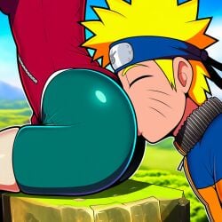 1boy 1girls ai_generated closed_eyes clothed clothed_female clothed_male eyes_closed face_in_ass face_in_butt face_out_of_frame female headband kissing_ass kissing_butt light-skinned_female light-skinned_male light_skin male naruto_shippuden ninja_headband novelai outdoors outside sakura_haruno side_view sitting sitting_down uzumaki_naruto whiskers yellow_hair