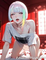 ai_generated bed bedroom blankets blue bob build cheekbones cozy cum cut cyberpunk:_edgerunners cyberpunk_(series) delicate dick elegant eyebrows eyelashes eyes facial fair features female furniture high indoor interior intimate lamp light lips long lucyna_kushinada luxurious male marytheenr34 mattress nightstand nose penis pillows proportions pussy red_bed red_bedding red_room red_sheets red_theme romantic scene sensual sex short skin slender small soft thin vagina vagina_fluid waist warm_colors white