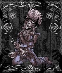 blood_on_face blood_stains bloodmoney cartoony chains clothed_male cursed dark_background detailed_background digital_media edgy extreme_content female female_artist gore gothic_tribal harvey_harvington heavily_wounded human_expenditure_program human_hands ibispaintx macabre male masturbation necrophilia one_eye_visible realistic_textures risobase skull_symbol solo_male tagme tribal tribal_paint
