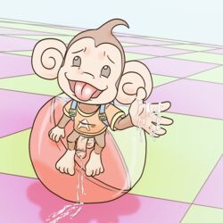 aiai anthro balls bodily_fluids clothed clothing cum digital_media_(artwork) erection genital_fluids haplorhine lavilovi male male_only mammal monkey open_mouth penis primate sega smile solo super_monkey_ball tongue video_games