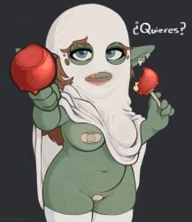 bandaid_on_pussy bandaids_on_nipples candy_apple female ghost_costume goblin goblin_female plinkgrn pussy